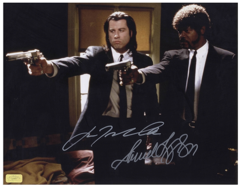 John Travolta and Samuel L. Jackson Signed 14'' x 11'' Photo From ''Pulp Fiction''